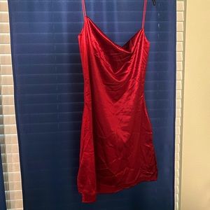 red satin cocktail dress